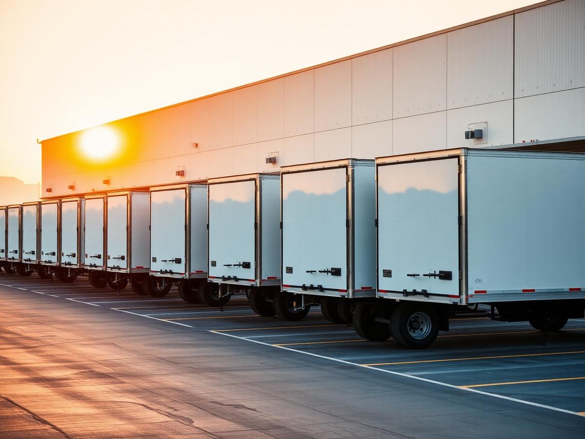 A row of Safe Route trailers at a distribution yard